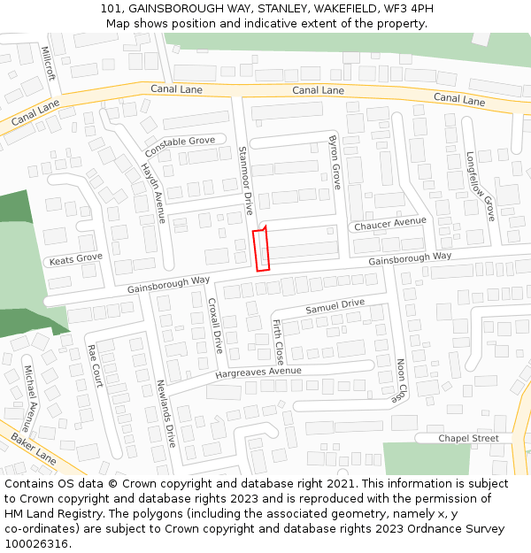 101, GAINSBOROUGH WAY, STANLEY, WAKEFIELD, WF3 4PH: Location map and indicative extent of plot