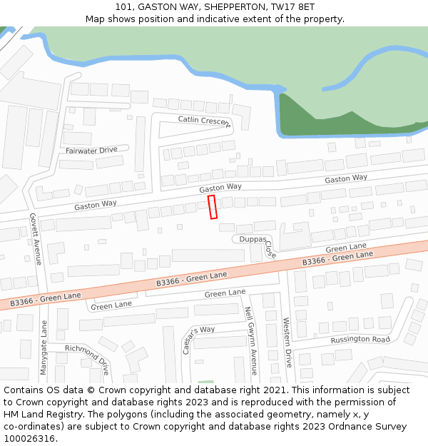 101, GASTON WAY, SHEPPERTON, TW17 8ET: Location map and indicative extent of plot