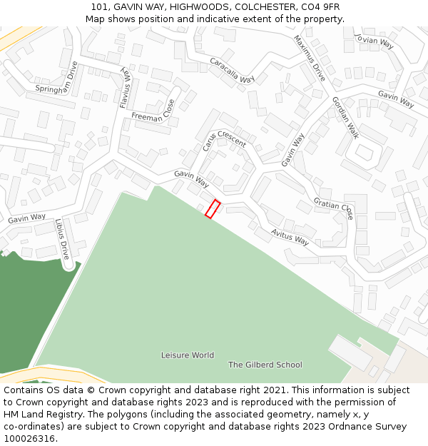 101, GAVIN WAY, HIGHWOODS, COLCHESTER, CO4 9FR: Location map and indicative extent of plot