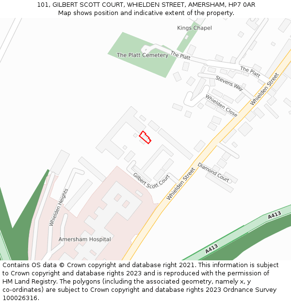 101, GILBERT SCOTT COURT, WHIELDEN STREET, AMERSHAM, HP7 0AR: Location map and indicative extent of plot