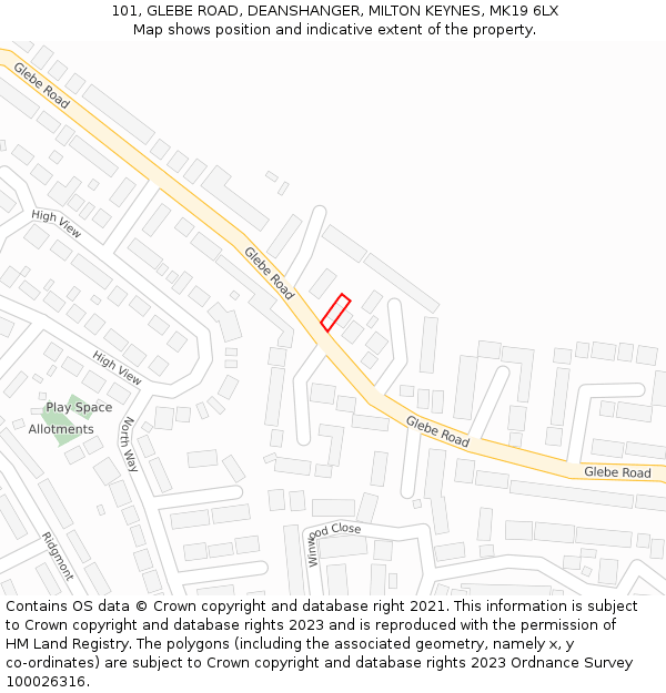 101, GLEBE ROAD, DEANSHANGER, MILTON KEYNES, MK19 6LX: Location map and indicative extent of plot