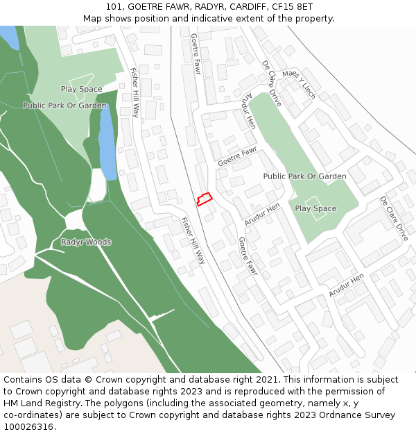 101, GOETRE FAWR, RADYR, CARDIFF, CF15 8ET: Location map and indicative extent of plot