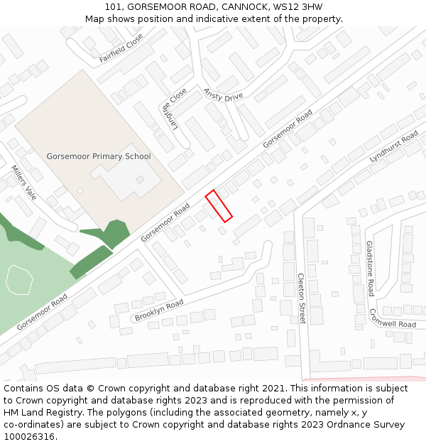 101, GORSEMOOR ROAD, CANNOCK, WS12 3HW: Location map and indicative extent of plot