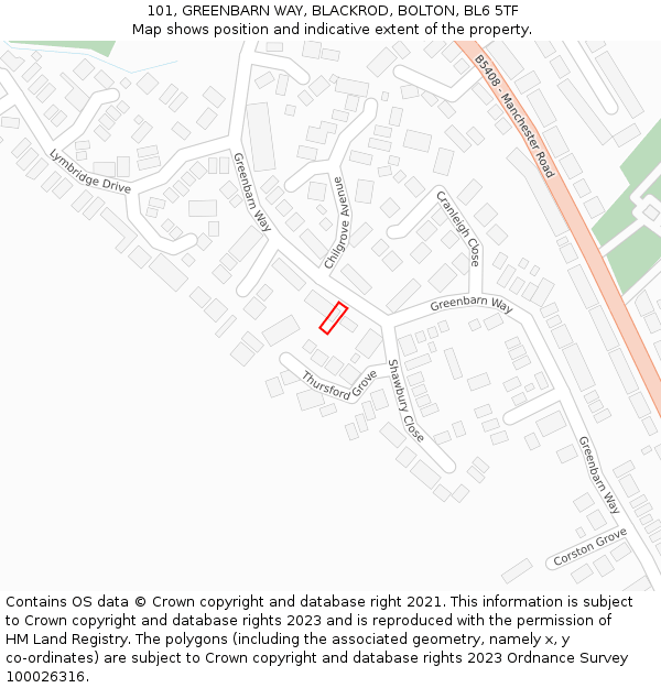 101, GREENBARN WAY, BLACKROD, BOLTON, BL6 5TF: Location map and indicative extent of plot