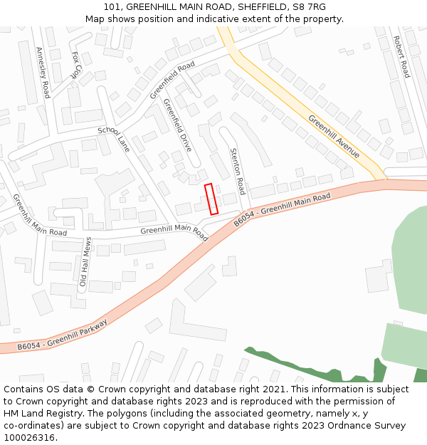 101, GREENHILL MAIN ROAD, SHEFFIELD, S8 7RG: Location map and indicative extent of plot