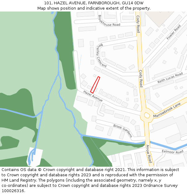 101, HAZEL AVENUE, FARNBOROUGH, GU14 0DW: Location map and indicative extent of plot