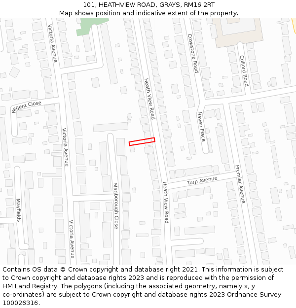 101, HEATHVIEW ROAD, GRAYS, RM16 2RT: Location map and indicative extent of plot