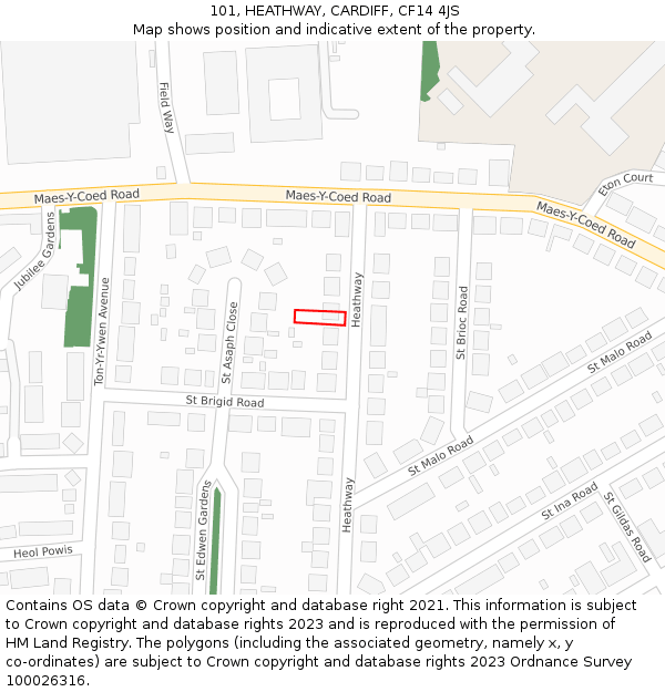 101, HEATHWAY, CARDIFF, CF14 4JS: Location map and indicative extent of plot