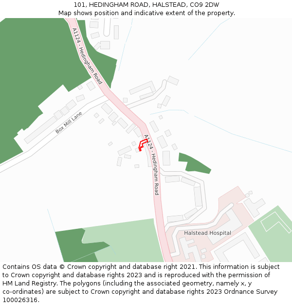 101, HEDINGHAM ROAD, HALSTEAD, CO9 2DW: Location map and indicative extent of plot