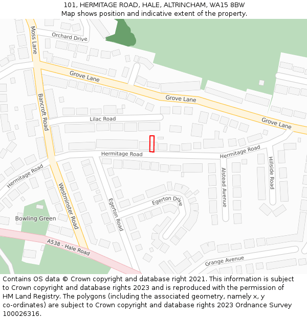 101, HERMITAGE ROAD, HALE, ALTRINCHAM, WA15 8BW: Location map and indicative extent of plot