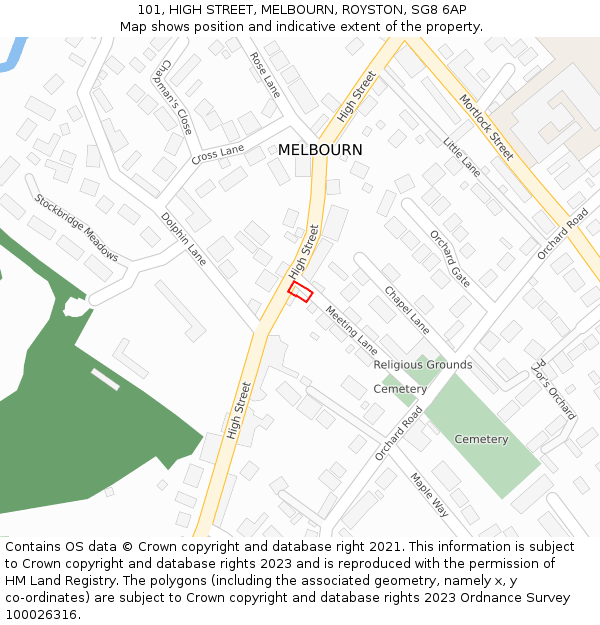 101, HIGH STREET, MELBOURN, ROYSTON, SG8 6AP: Location map and indicative extent of plot