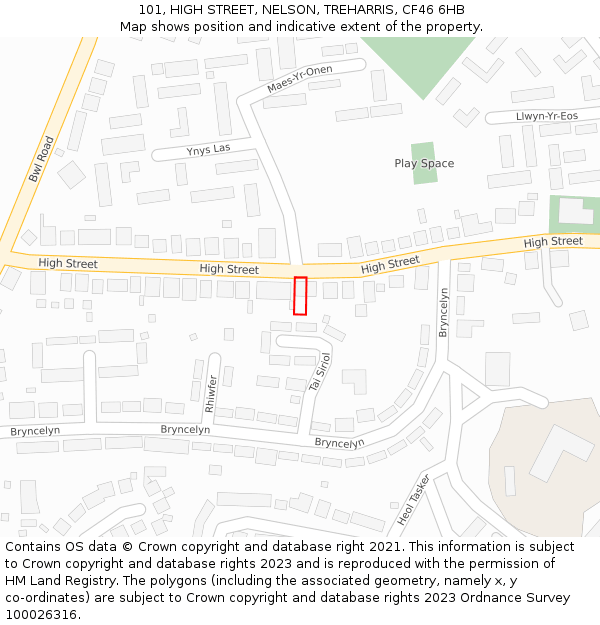 101, HIGH STREET, NELSON, TREHARRIS, CF46 6HB: Location map and indicative extent of plot