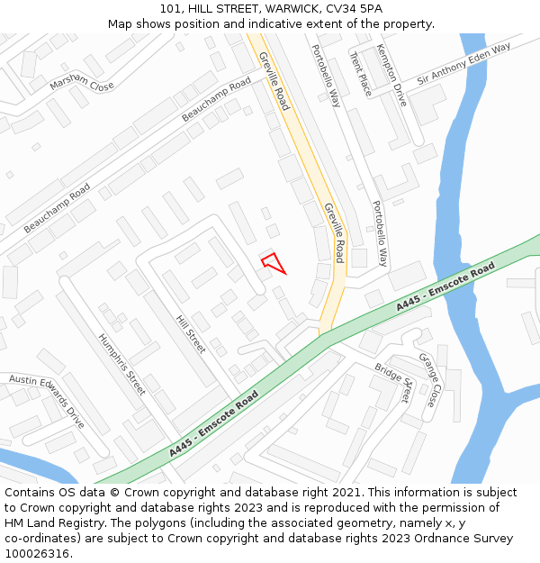 101, HILL STREET, WARWICK, CV34 5PA: Location map and indicative extent of plot