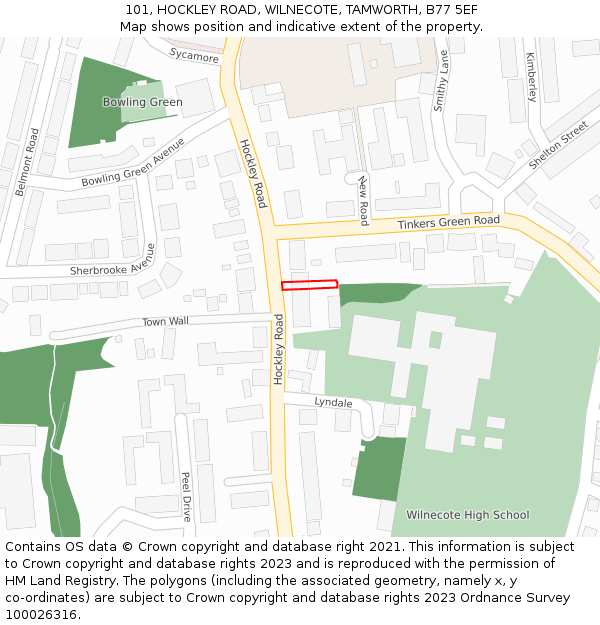 101, HOCKLEY ROAD, WILNECOTE, TAMWORTH, B77 5EF: Location map and indicative extent of plot