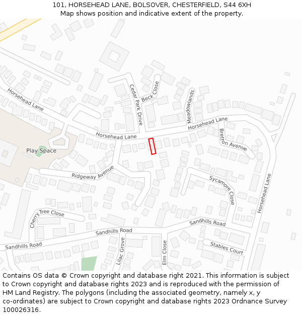 101, HORSEHEAD LANE, BOLSOVER, CHESTERFIELD, S44 6XH: Location map and indicative extent of plot