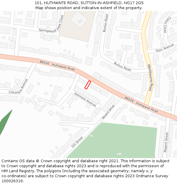 101, HUTHWAITE ROAD, SUTTON-IN-ASHFIELD, NG17 2GS: Location map and indicative extent of plot