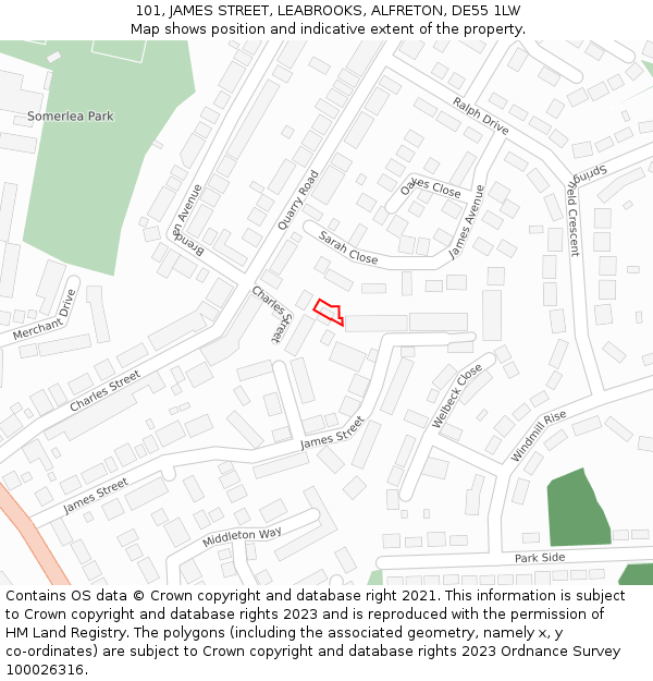 101, JAMES STREET, LEABROOKS, ALFRETON, DE55 1LW: Location map and indicative extent of plot