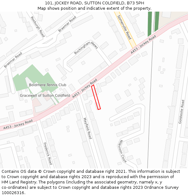 101, JOCKEY ROAD, SUTTON COLDFIELD, B73 5PH: Location map and indicative extent of plot