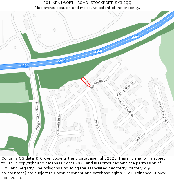 101, KENILWORTH ROAD, STOCKPORT, SK3 0QQ: Location map and indicative extent of plot