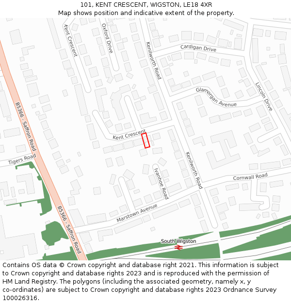 101, KENT CRESCENT, WIGSTON, LE18 4XR: Location map and indicative extent of plot
