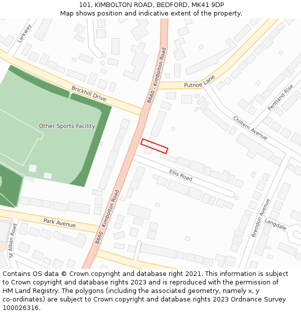 101, KIMBOLTON ROAD, BEDFORD, MK41 9DP: Location map and indicative extent of plot