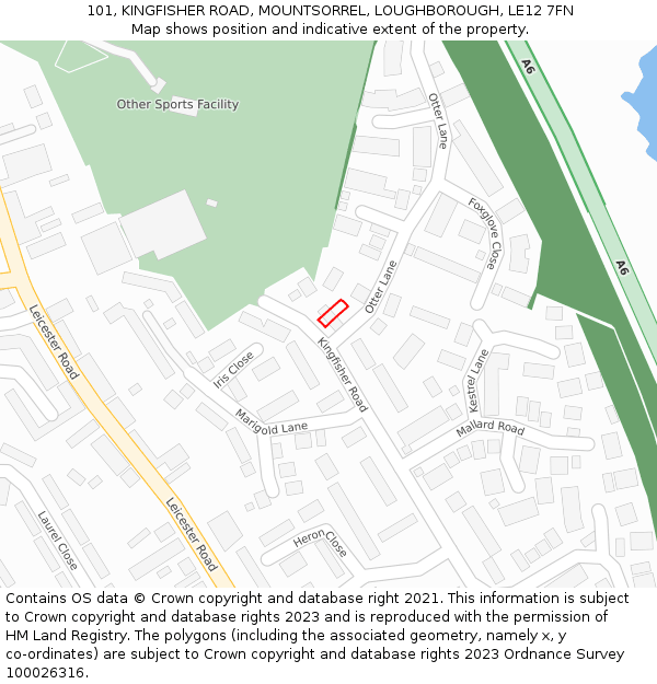 101, KINGFISHER ROAD, MOUNTSORREL, LOUGHBOROUGH, LE12 7FN: Location map and indicative extent of plot