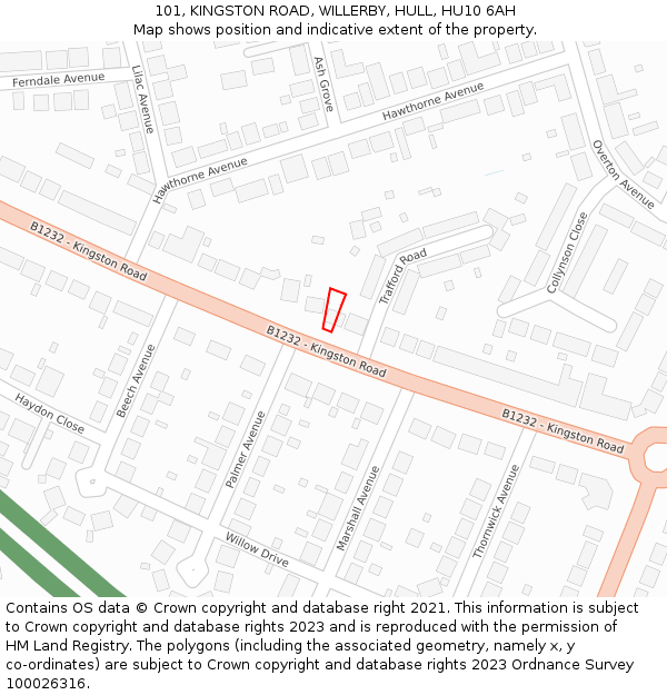 101, KINGSTON ROAD, WILLERBY, HULL, HU10 6AH: Location map and indicative extent of plot