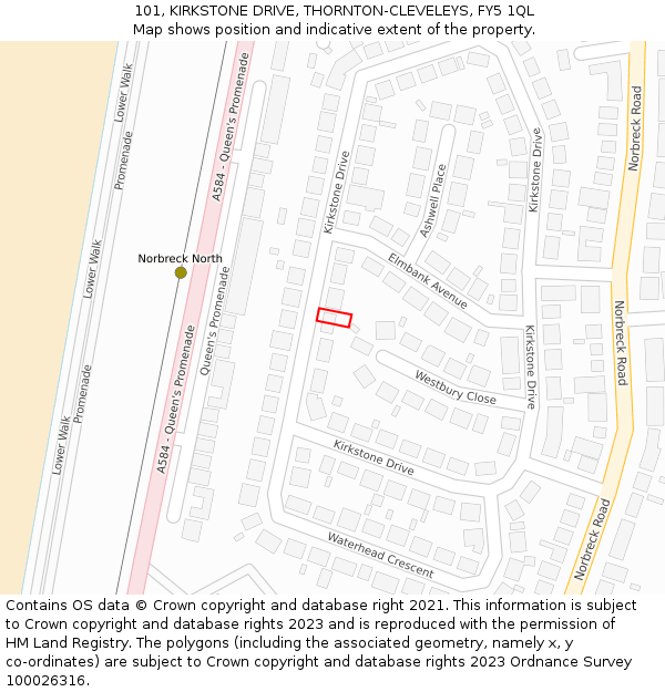 101, KIRKSTONE DRIVE, THORNTON-CLEVELEYS, FY5 1QL: Location map and indicative extent of plot