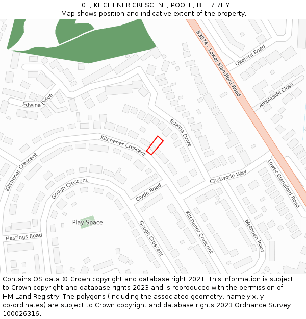 101, KITCHENER CRESCENT, POOLE, BH17 7HY: Location map and indicative extent of plot