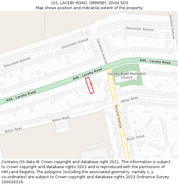 101, LACEBY ROAD, GRIMSBY, DN34 5DS: Location map and indicative extent of plot