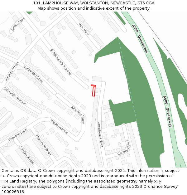 101, LAMPHOUSE WAY, WOLSTANTON, NEWCASTLE, ST5 0GA: Location map and indicative extent of plot