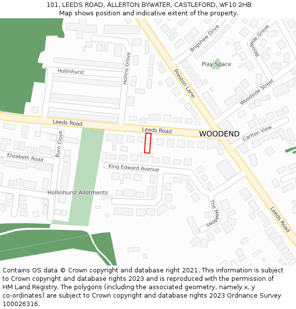 101, LEEDS ROAD, ALLERTON BYWATER, CASTLEFORD, WF10 2HB: Location map and indicative extent of plot