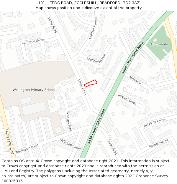 101, LEEDS ROAD, ECCLESHILL, BRADFORD, BD2 3AZ: Location map and indicative extent of plot