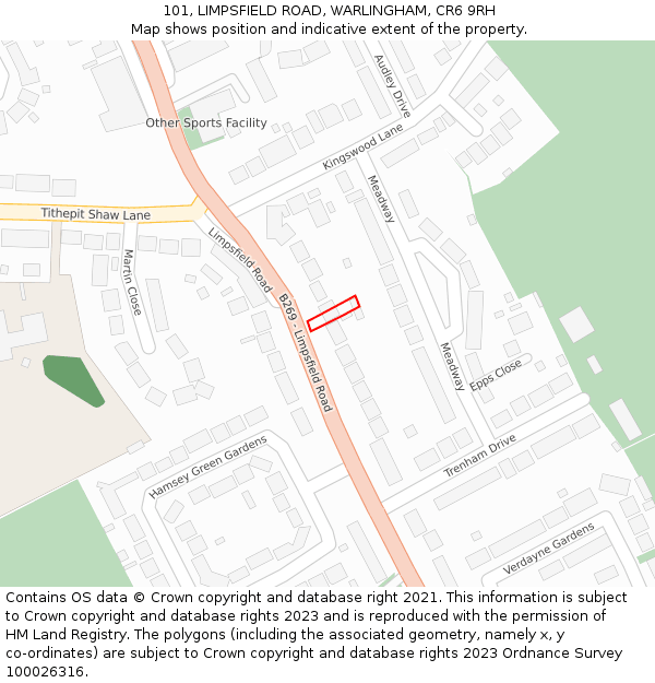 101, LIMPSFIELD ROAD, WARLINGHAM, CR6 9RH: Location map and indicative extent of plot