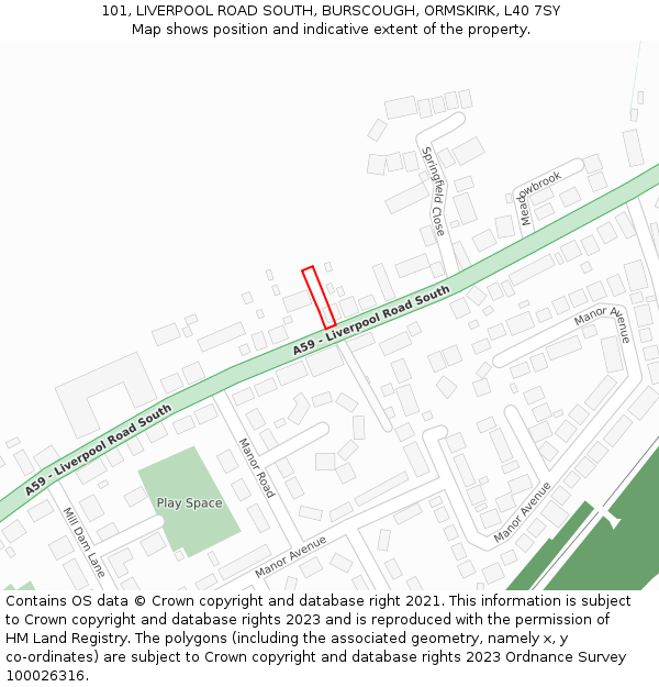 101, LIVERPOOL ROAD SOUTH, BURSCOUGH, ORMSKIRK, L40 7SY: Location map and indicative extent of plot