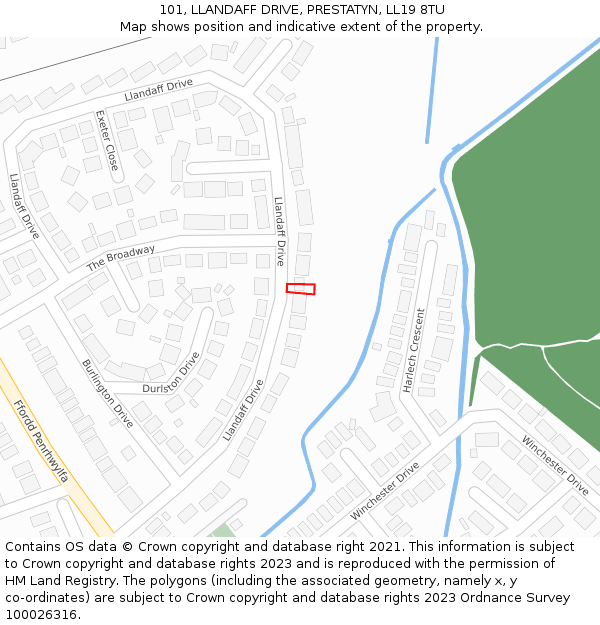 101, LLANDAFF DRIVE, PRESTATYN, LL19 8TU: Location map and indicative extent of plot