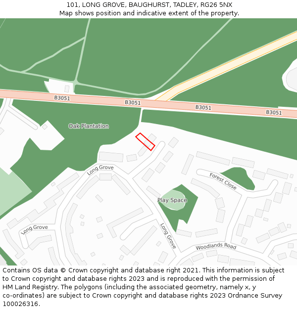 101, LONG GROVE, BAUGHURST, TADLEY, RG26 5NX: Location map and indicative extent of plot