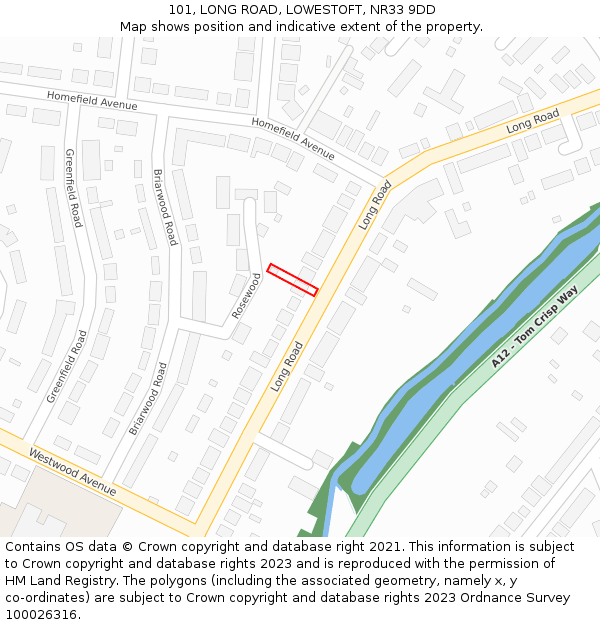 101, LONG ROAD, LOWESTOFT, NR33 9DD: Location map and indicative extent of plot