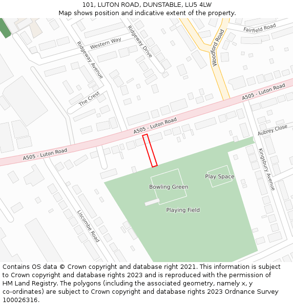 101, LUTON ROAD, DUNSTABLE, LU5 4LW: Location map and indicative extent of plot