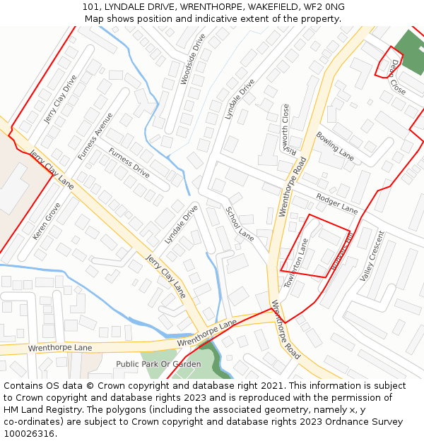 101, LYNDALE DRIVE, WRENTHORPE, WAKEFIELD, WF2 0NG: Location map and indicative extent of plot