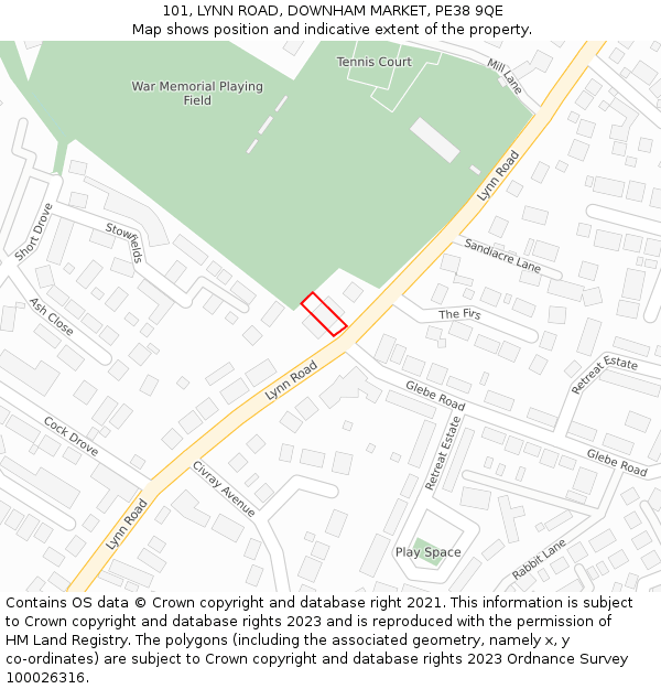 101, LYNN ROAD, DOWNHAM MARKET, PE38 9QE: Location map and indicative extent of plot