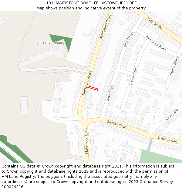 101, MAIDSTONE ROAD, FELIXSTOWE, IP11 9EE: Location map and indicative extent of plot