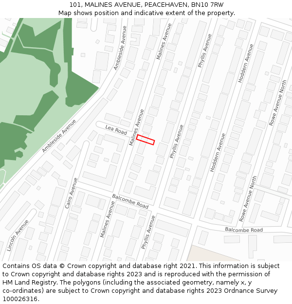 101, MALINES AVENUE, PEACEHAVEN, BN10 7RW: Location map and indicative extent of plot