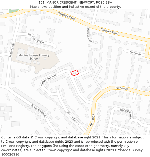 101, MANOR CRESCENT, NEWPORT, PO30 2BH: Location map and indicative extent of plot