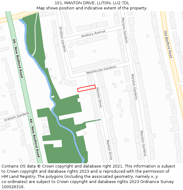 101, MANTON DRIVE, LUTON, LU2 7DL: Location map and indicative extent of plot