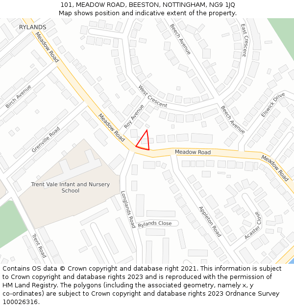 101, MEADOW ROAD, BEESTON, NOTTINGHAM, NG9 1JQ: Location map and indicative extent of plot