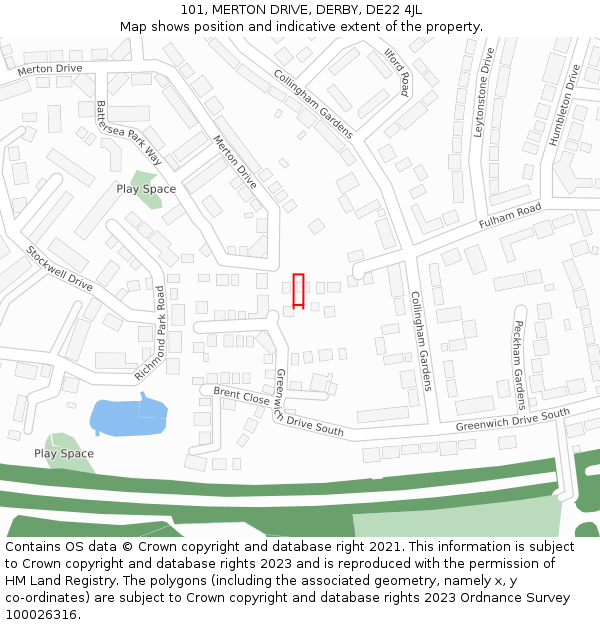 101, MERTON DRIVE, DERBY, DE22 4JL: Location map and indicative extent of plot