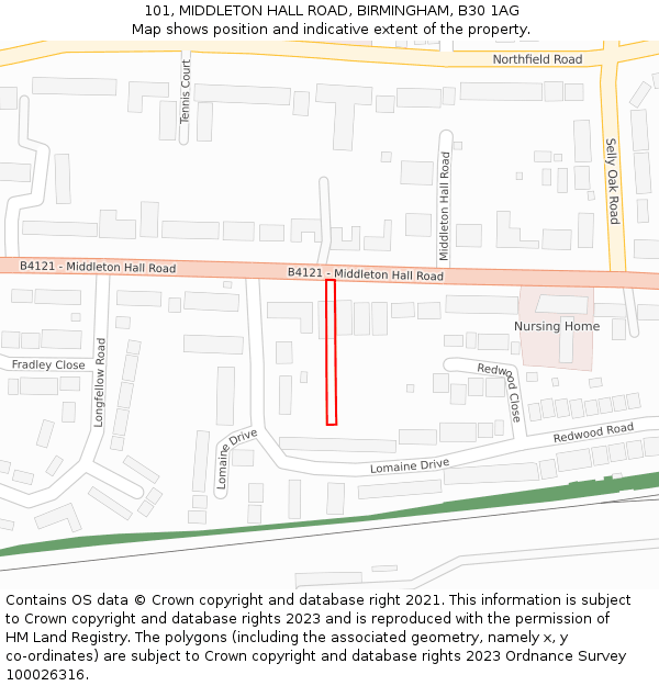 101, MIDDLETON HALL ROAD, BIRMINGHAM, B30 1AG: Location map and indicative extent of plot