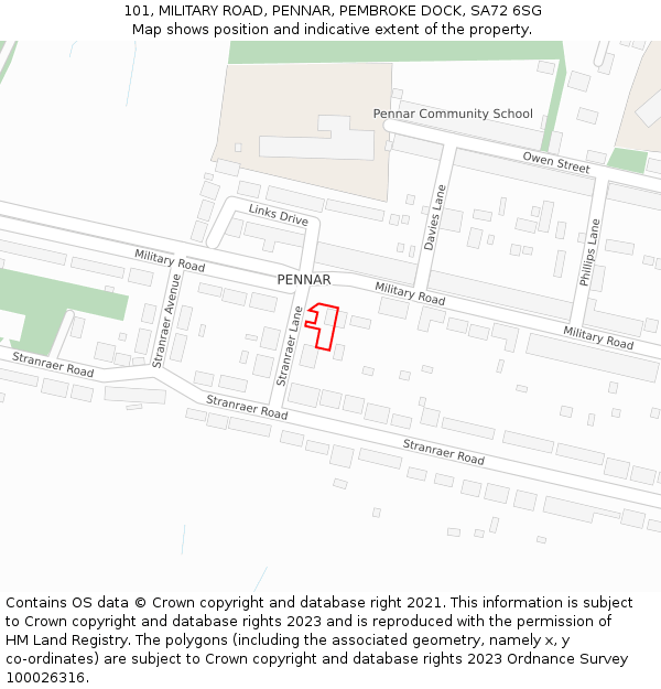 101, MILITARY ROAD, PENNAR, PEMBROKE DOCK, SA72 6SG: Location map and indicative extent of plot