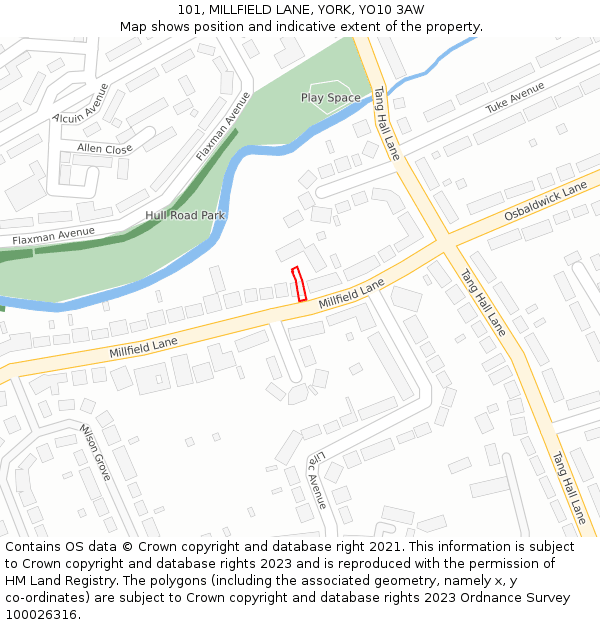 101, MILLFIELD LANE, YORK, YO10 3AW: Location map and indicative extent of plot